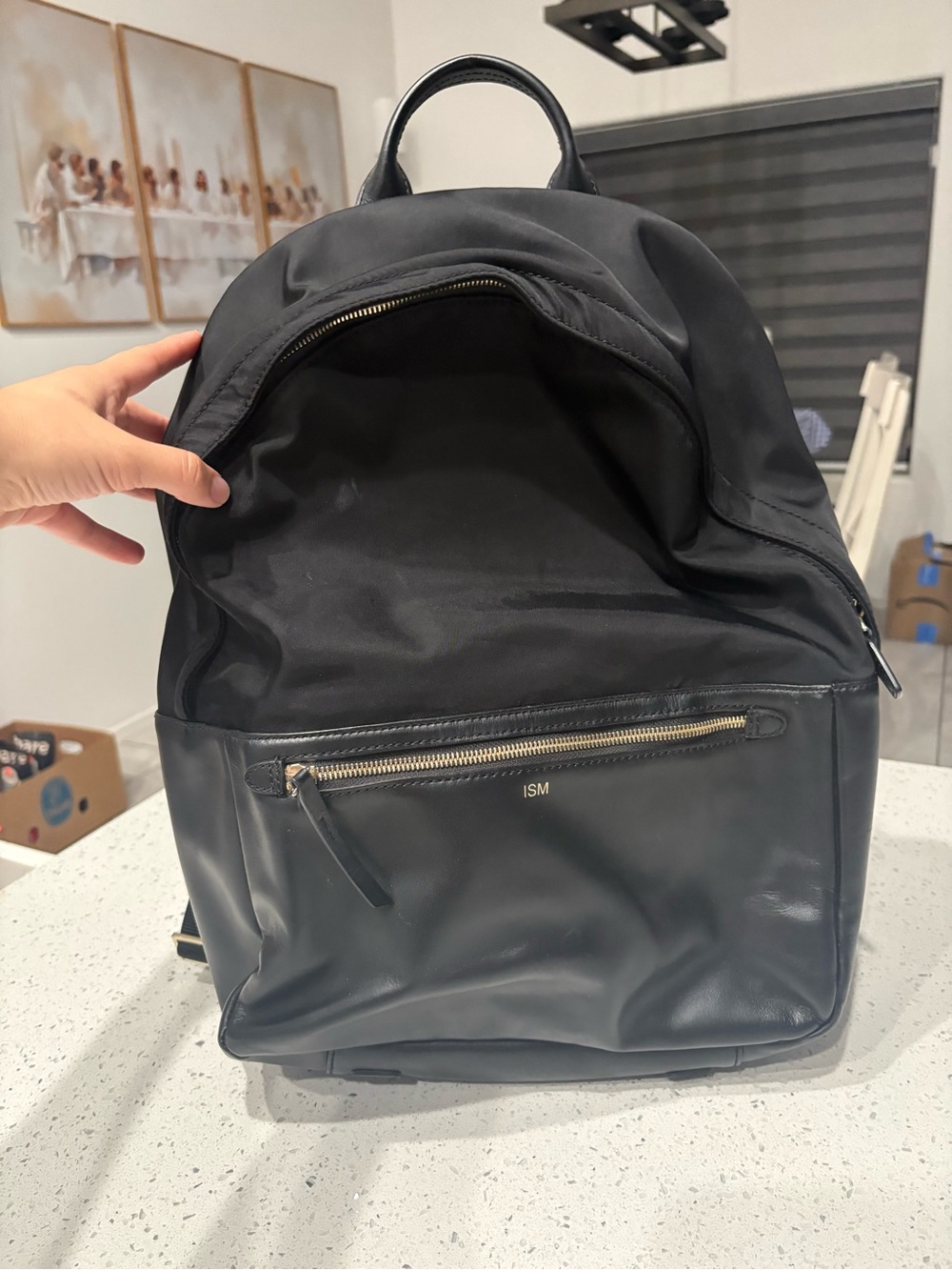 ISM Black Nylon & Leather Backpack -